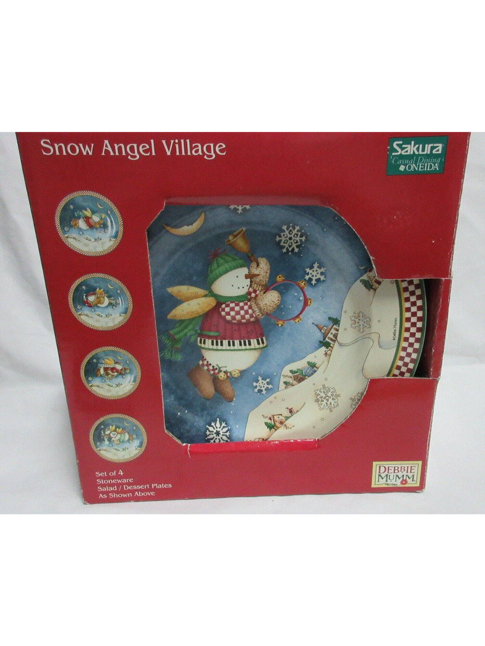 Sakura Oneida Stoneware Debbie Mumm Snow Angel Village Dessert Plates